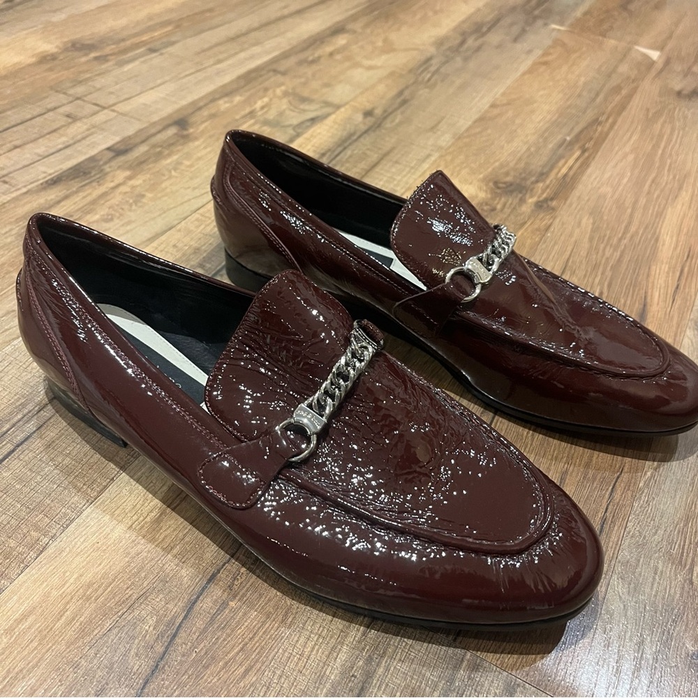 rag & bone Dark Red Patent Loafers with Chain